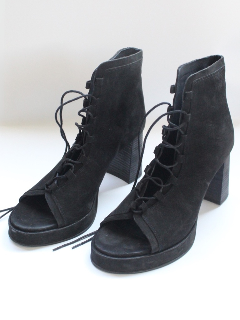 Free People - Gently Used Mandi Lace-Up Platform Black Block Heel Booties